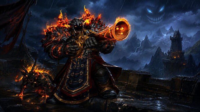 Ravengore with his pet in a storm, with the Flipcyde grin in the clouds